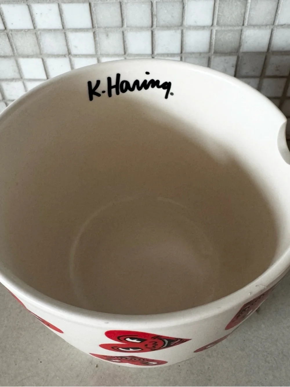 keith haring X Typo Anthropomorphic Heart Face Stoneware Large Ramen Style Bowl